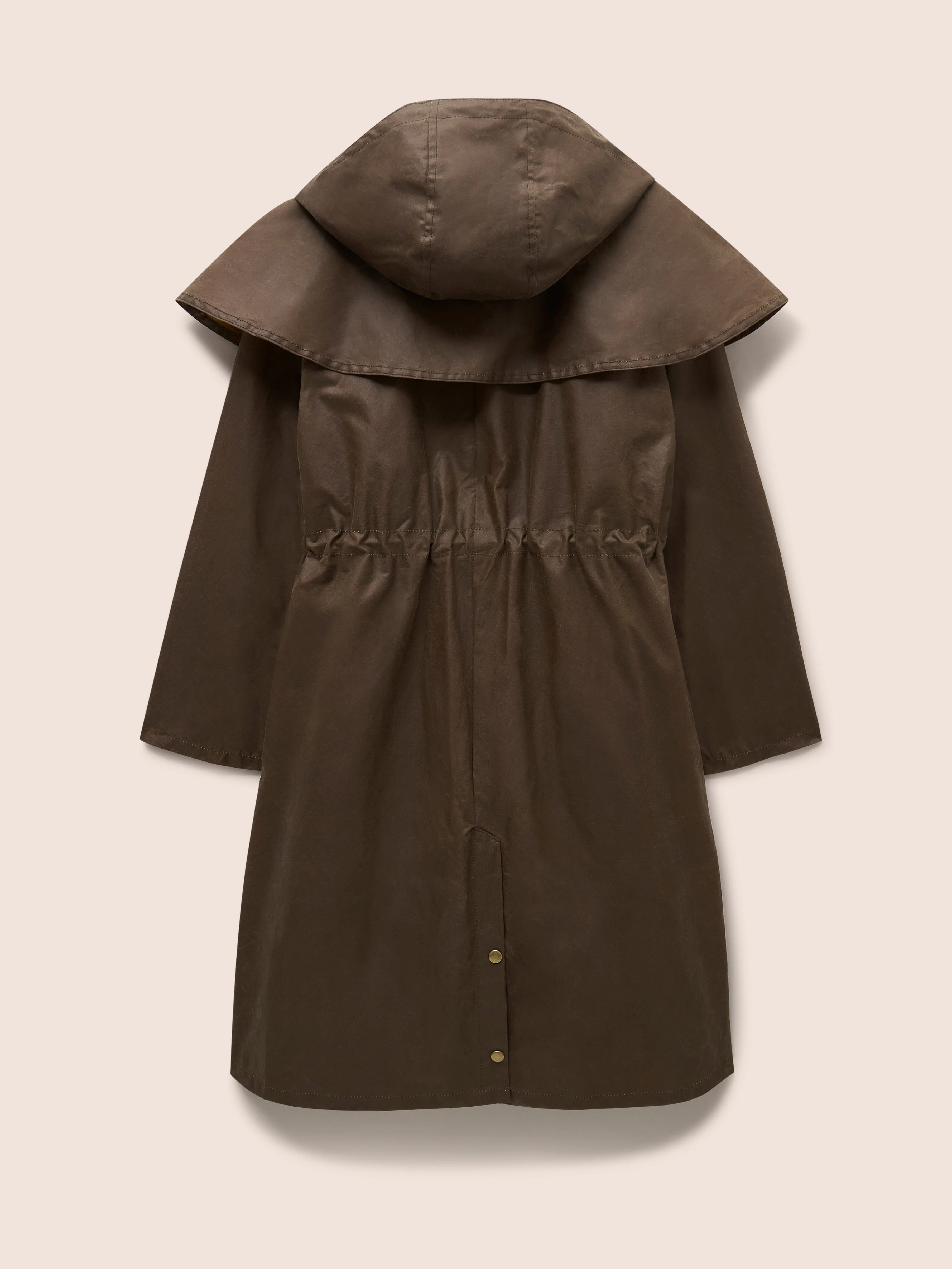 Bala Made in England Waxed Cotton Long Trench Coat in Dark Tan - Image 4