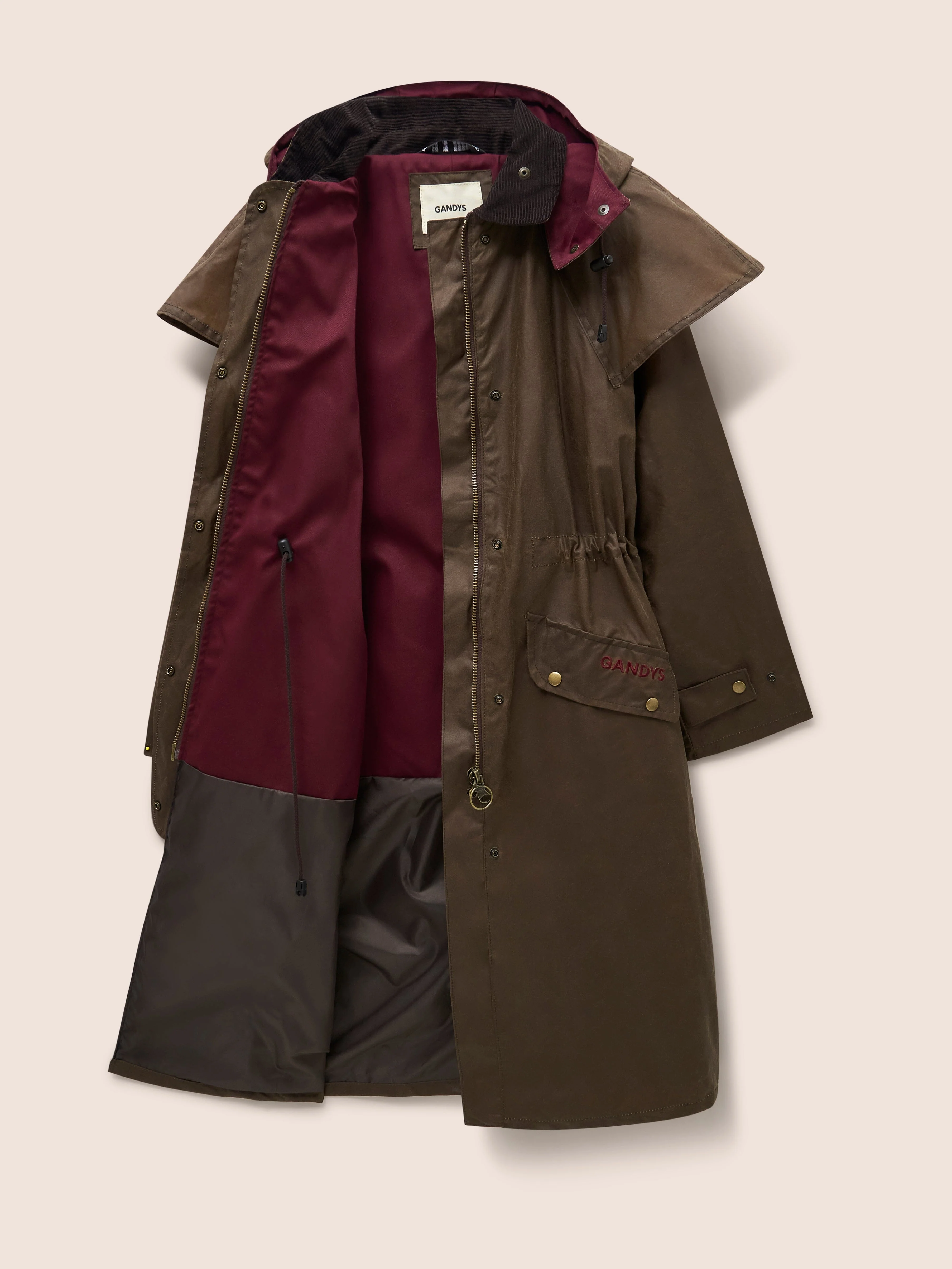 Bala Made in England Waxed Cotton Long Trench Coat in Dark Tan - Image 5