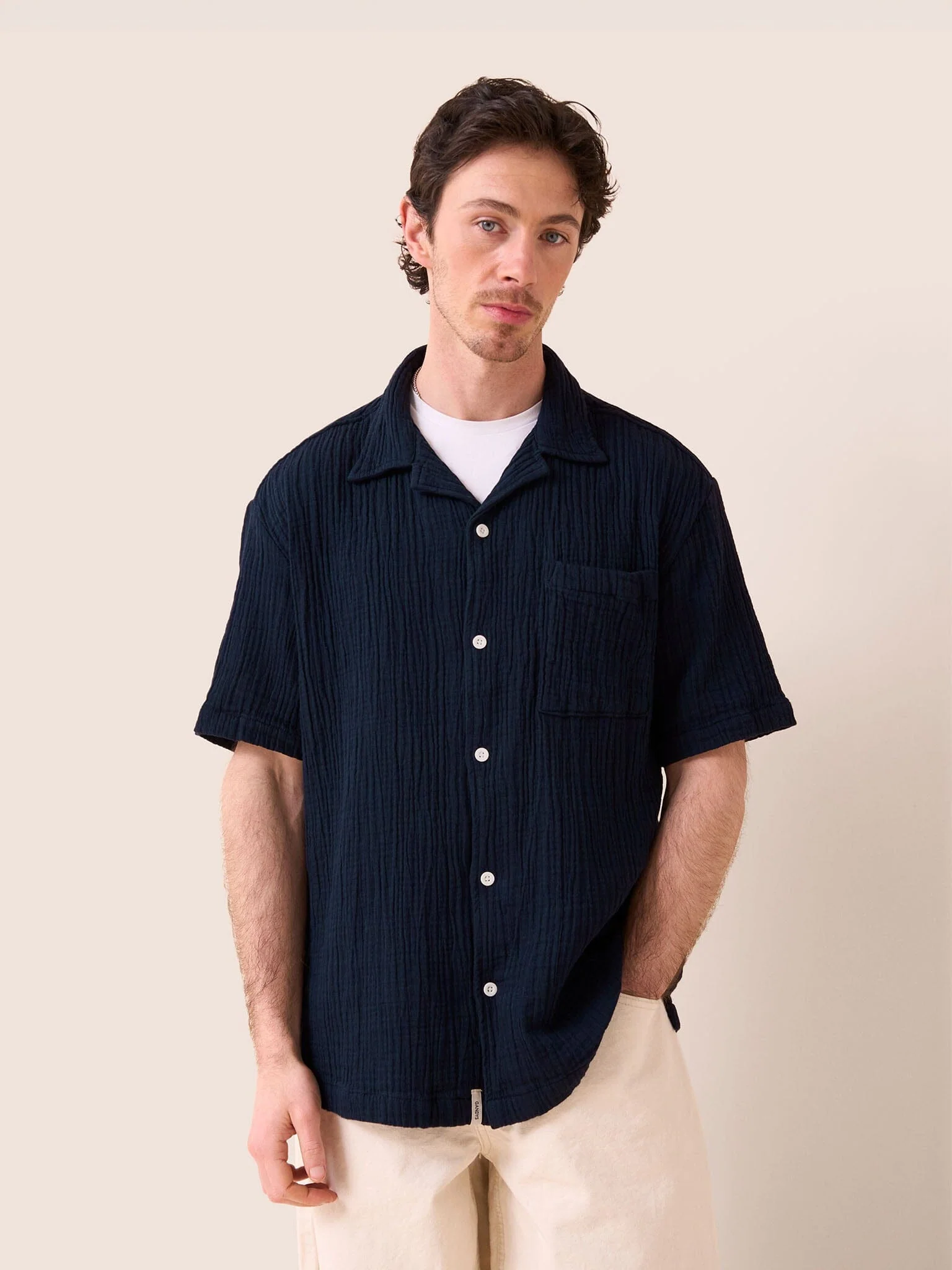 Baxter Cotton Shirt in Navy - Image 2