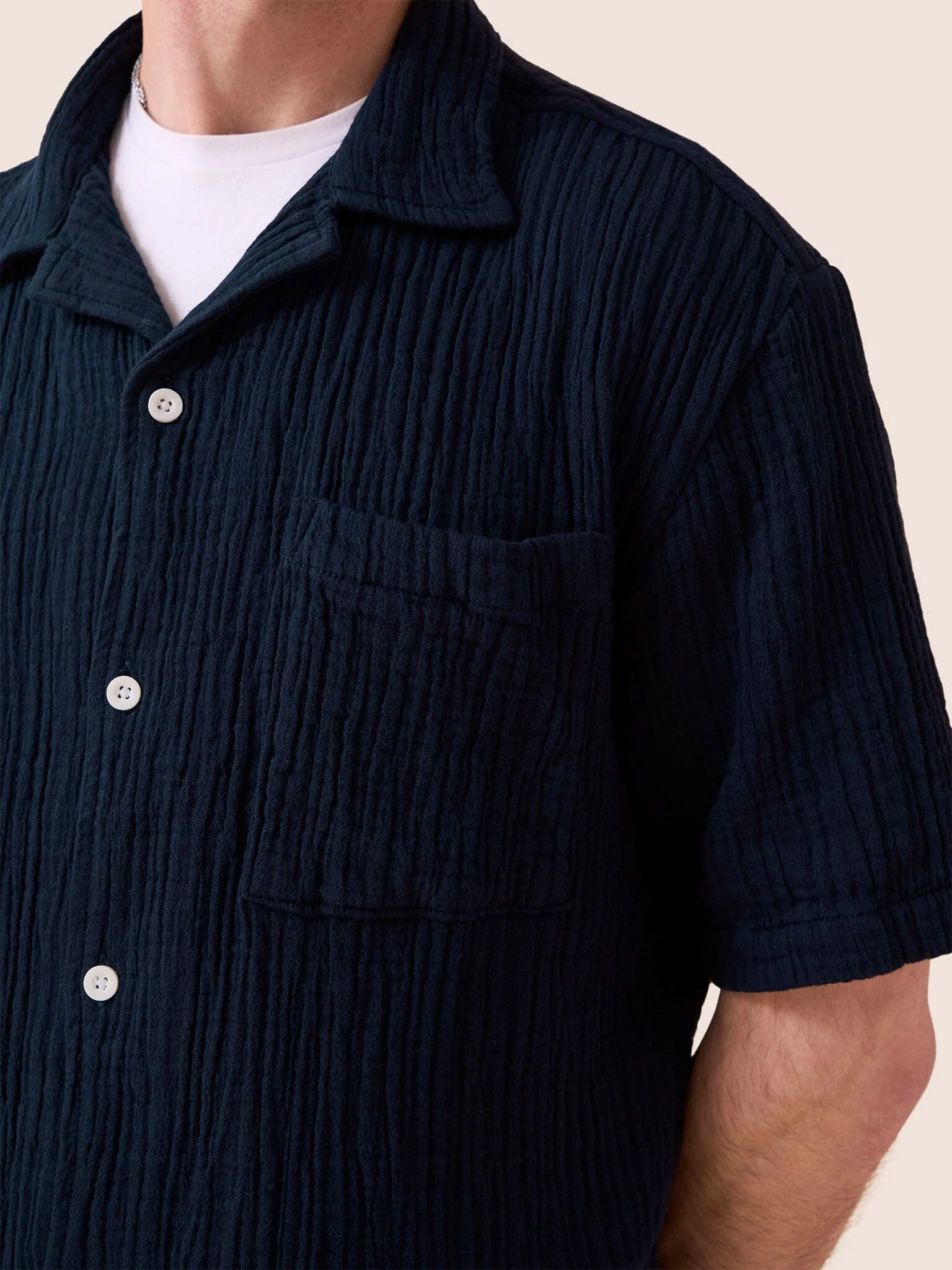 Baxter Cotton Shirt in Navy - Image 6