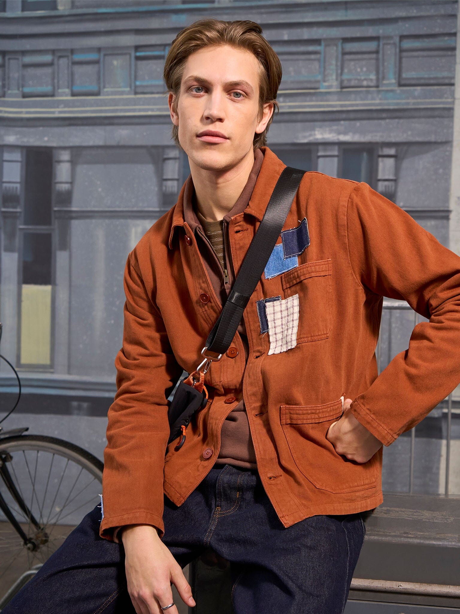 Brecon Cotton Patch Chore Jacket in Orange - Image 3