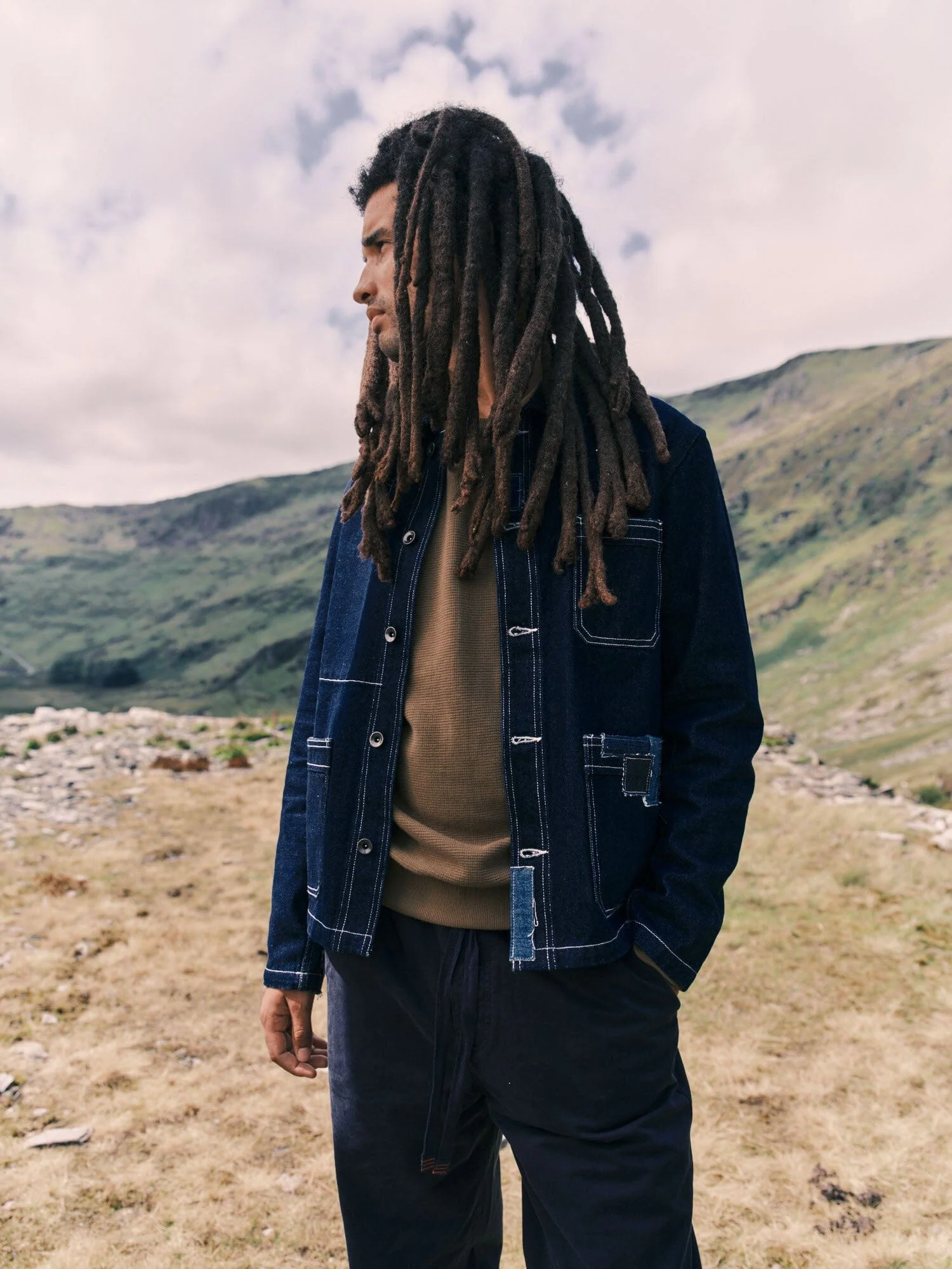 Brecon Denim Patched Chore Jacket in Indigo - Image 3