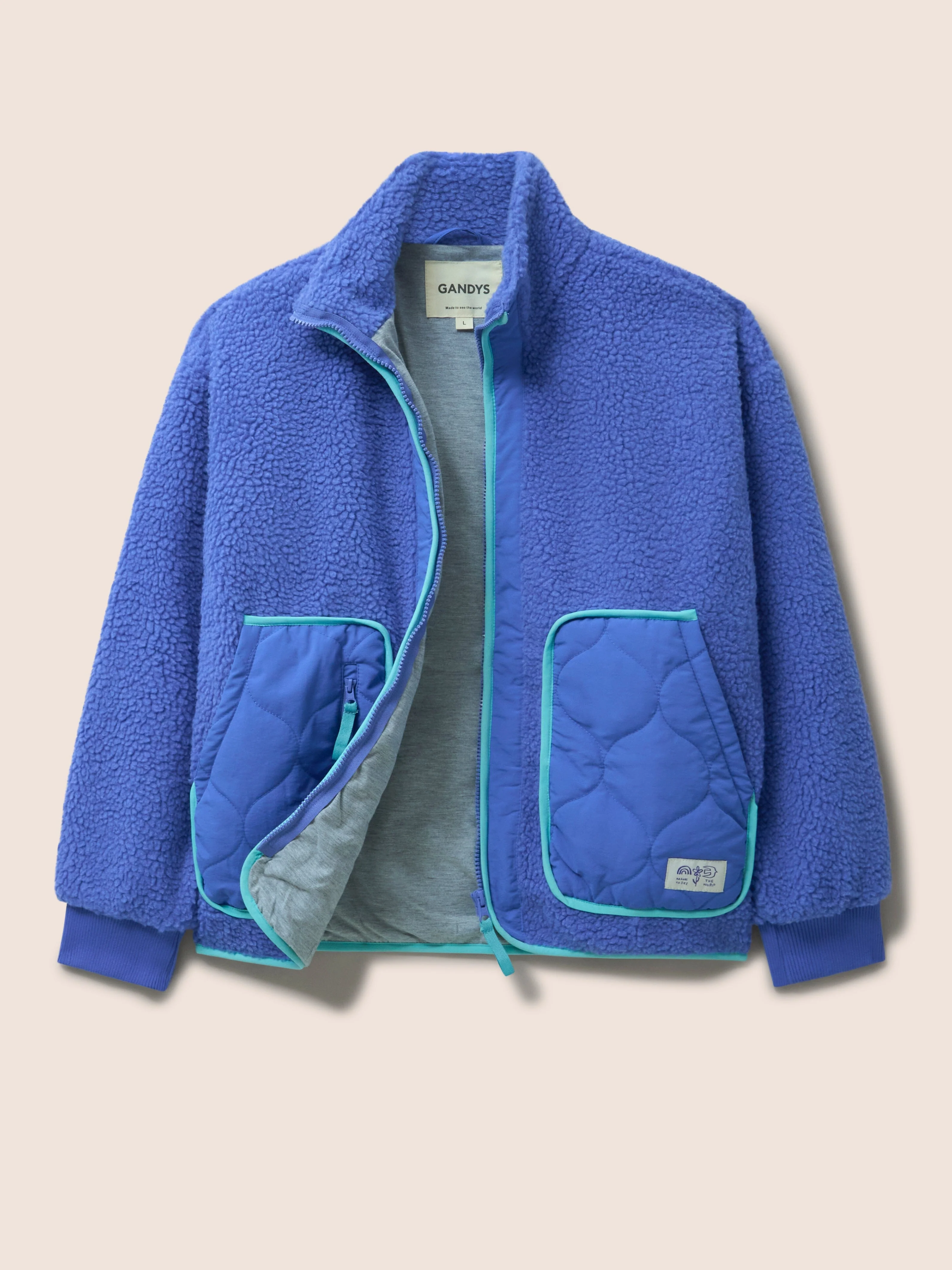 Brooklyn Recycled Fleece Zip front Jacket in Blue - Image 4