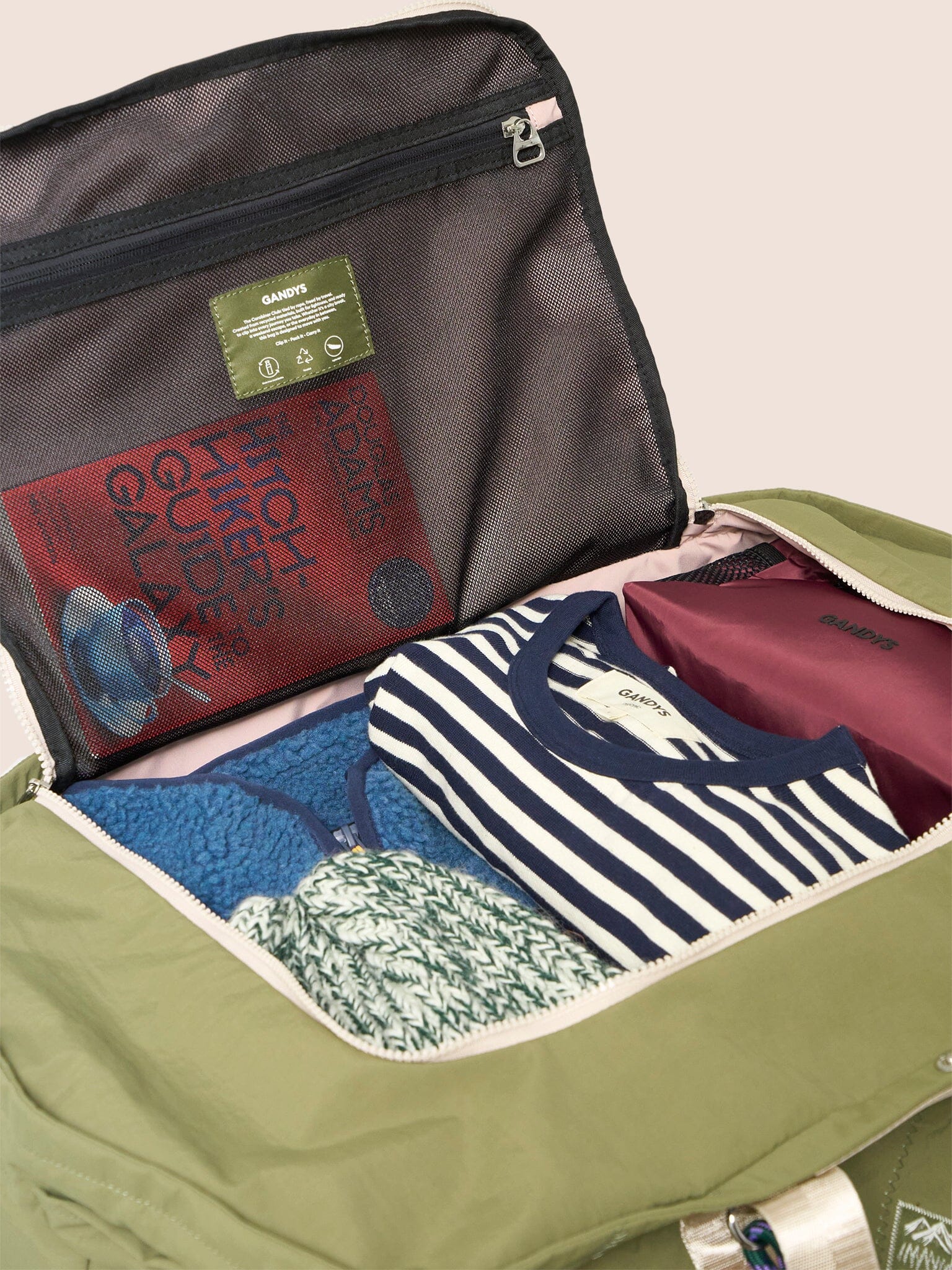 Carabiner Club Recycled Large Cube Weekend Bag in Khaki - Image 4