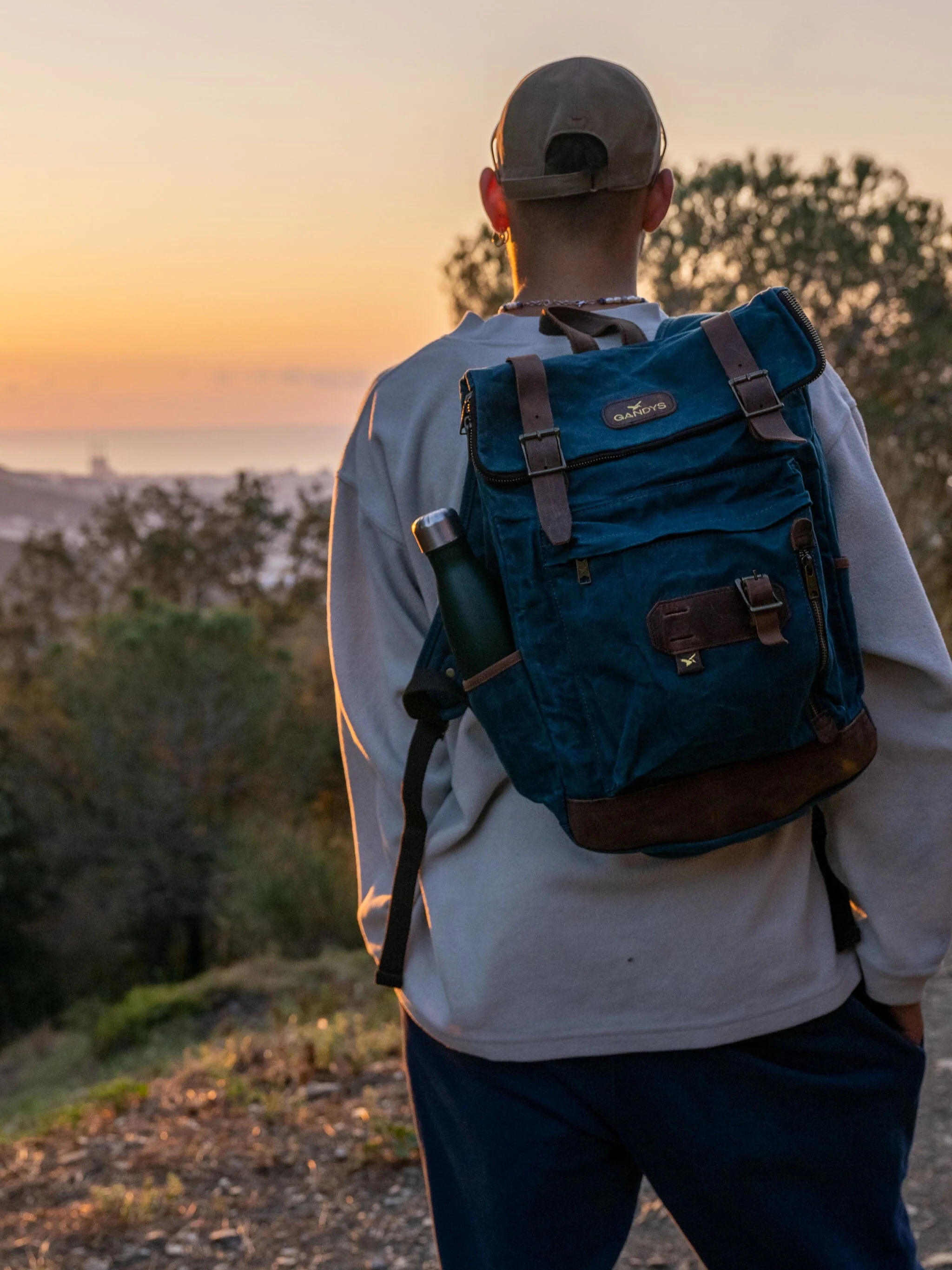 Bali Waxed Cotton Backpack in Teal - Image 3