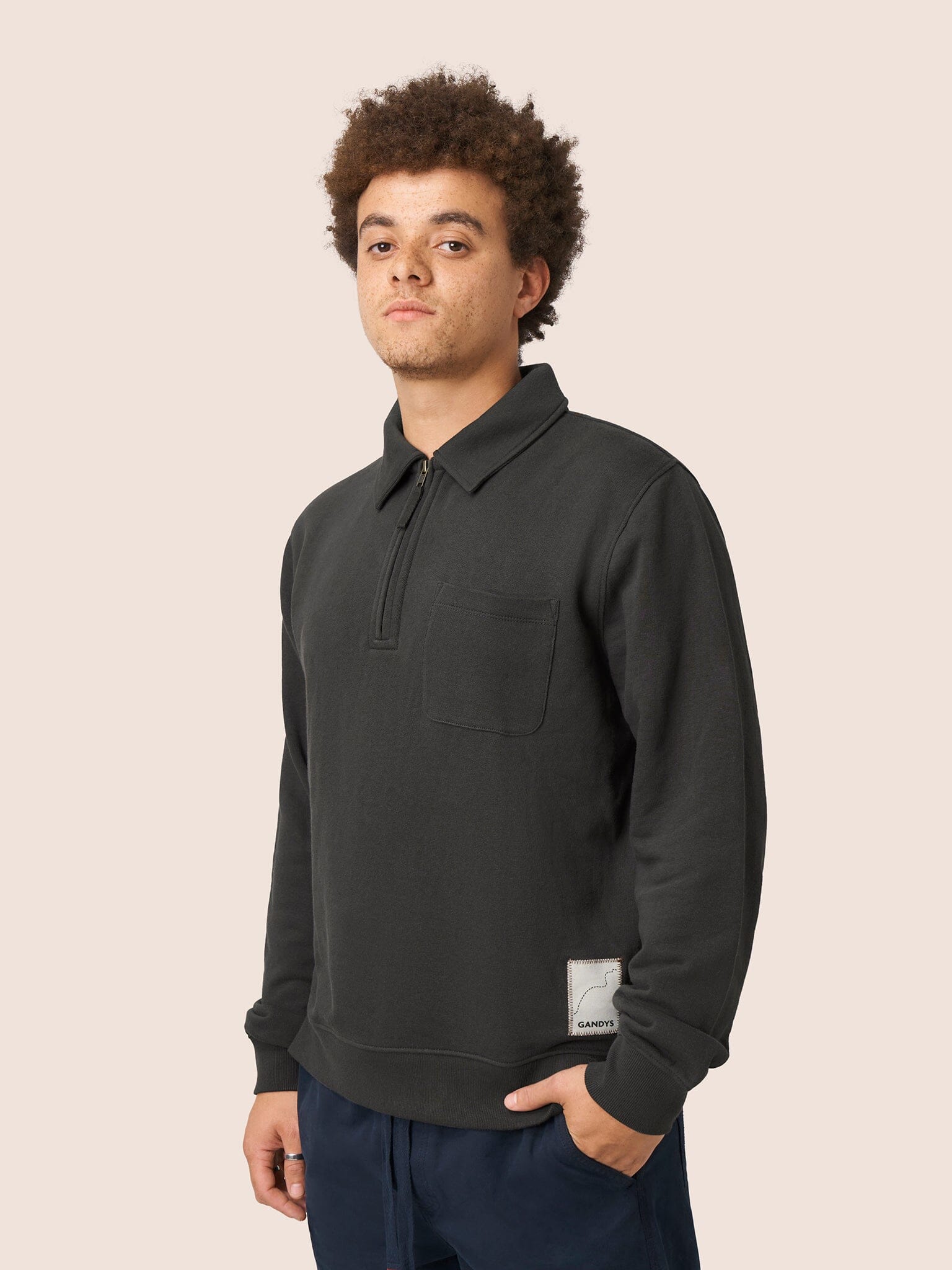 Java Organic Cotton 1/4 Zip Sweater in Charcoal - Image 2