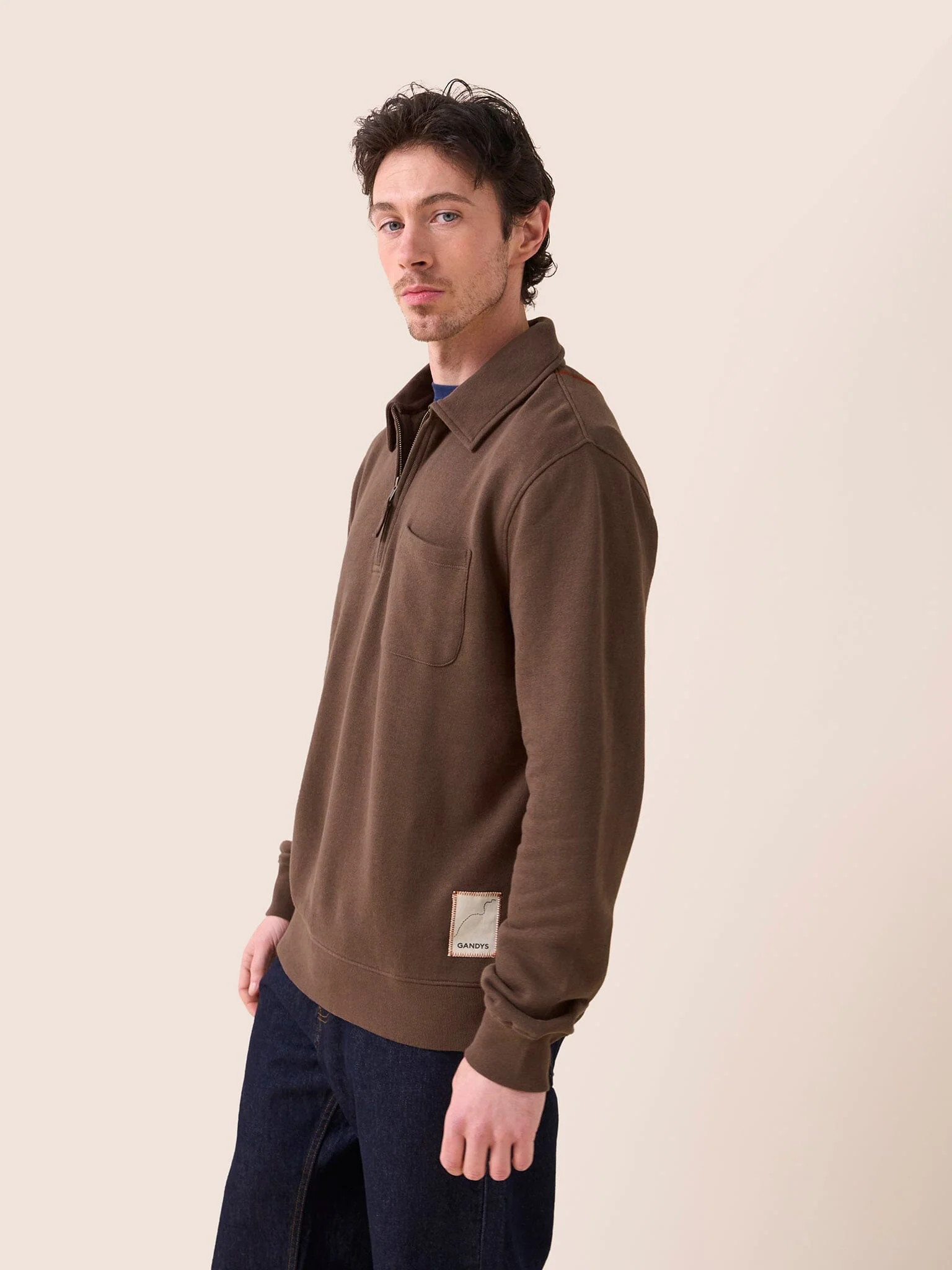 Java Organic Cotton 1/4 Zip Sweater in Brown - Image 6