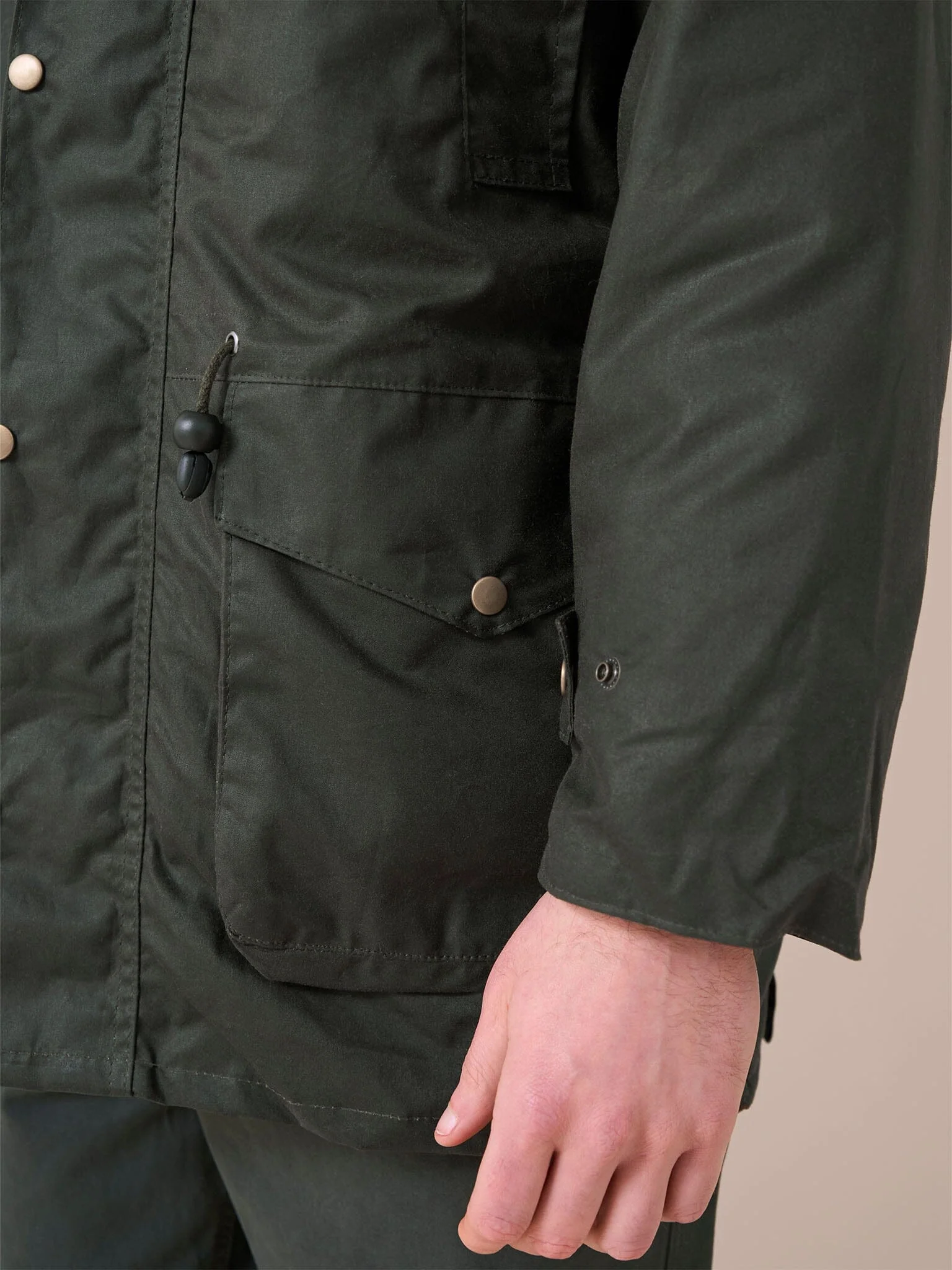 Leighton Waxed Cotton 4 in 1 Coat in Dark Olive - Image 7