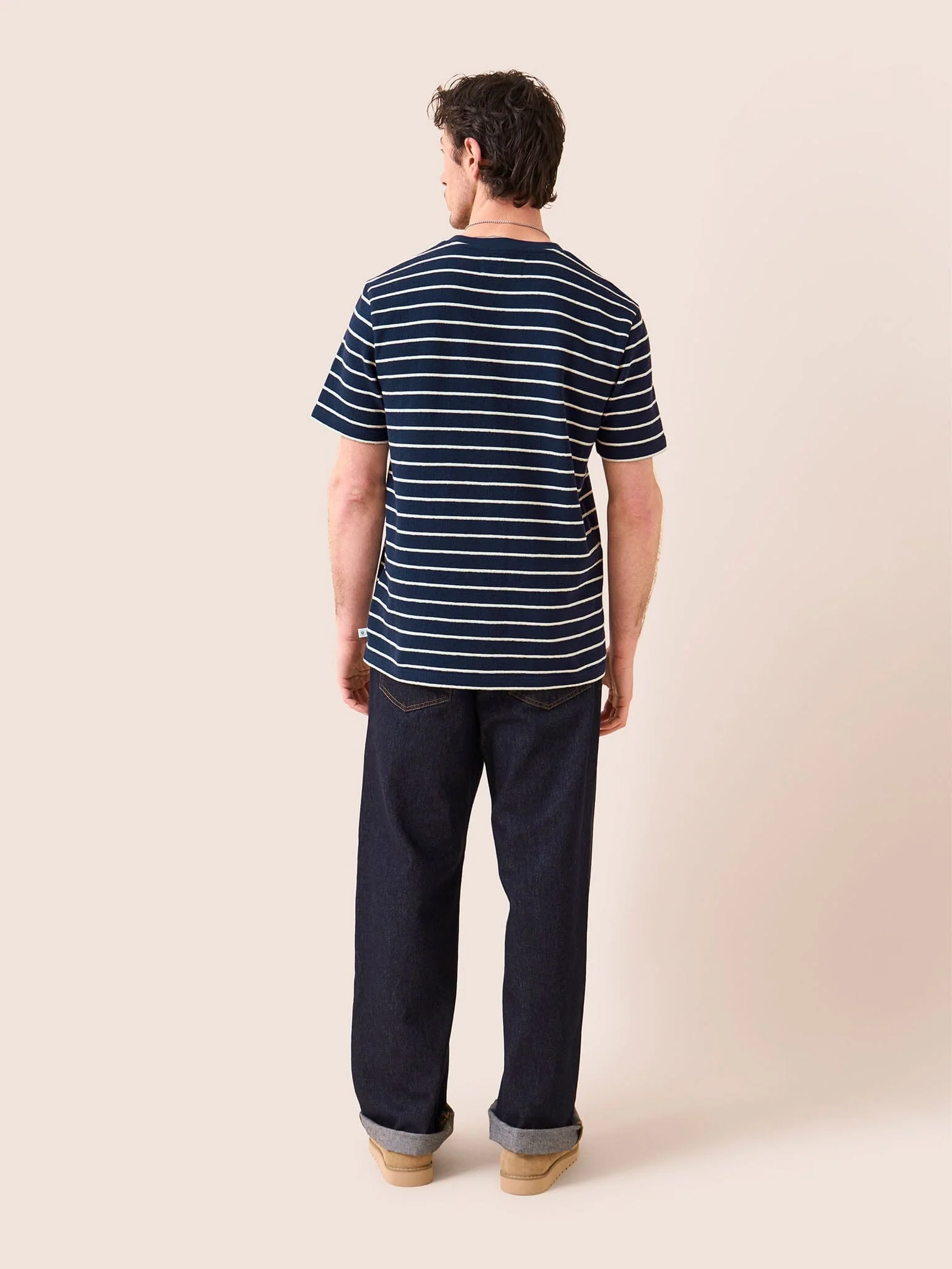 Lucca Classic Organic Cotton Short Sleeve T-Shirt in Navy Stripe - Image 3