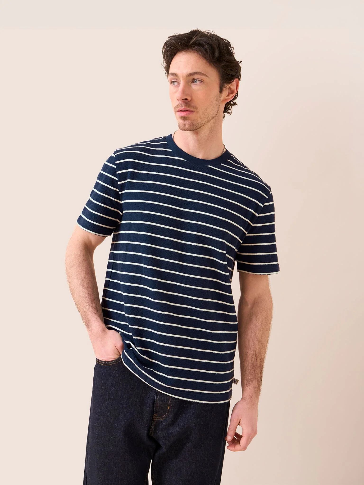 Lucca Classic Organic Cotton Short Sleeve T-Shirt in Navy Stripe - Image 4