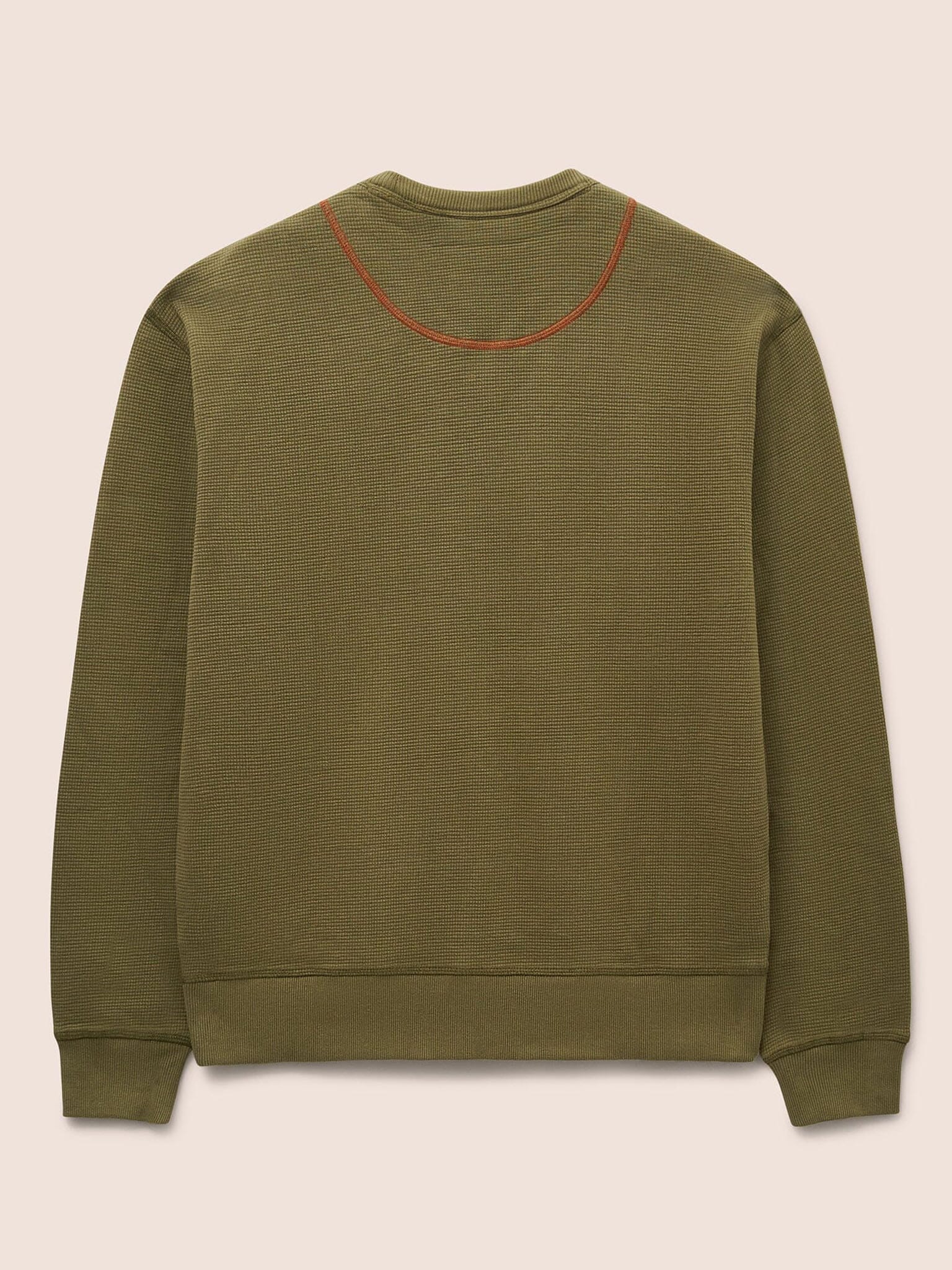 Luzon Organic Cotton Waffle Crew Neck Jumper in Khaki - Image 4