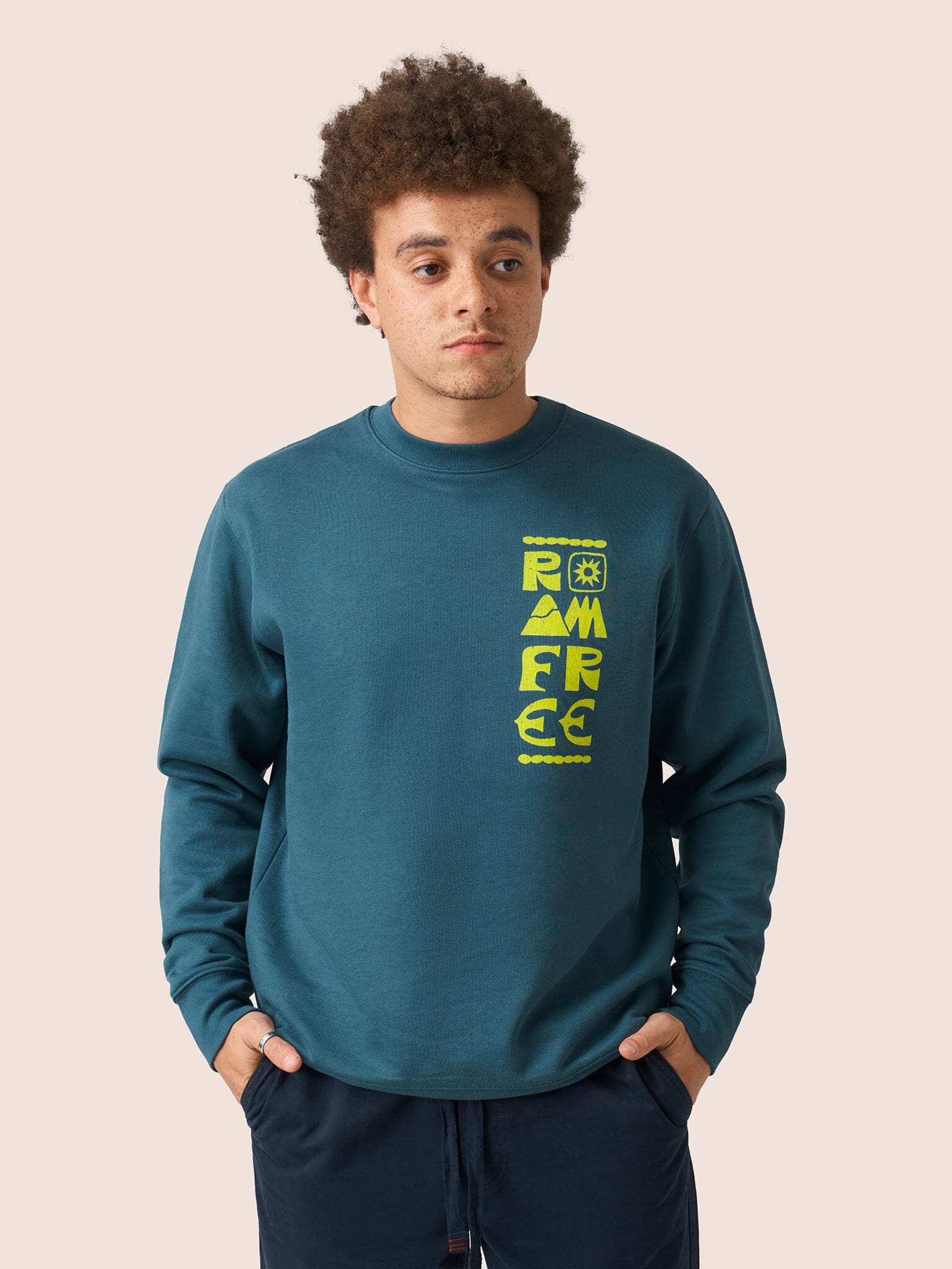 Milford Organic Cotton Roam Free Graphic Sweatshirt in Teal - Image 2