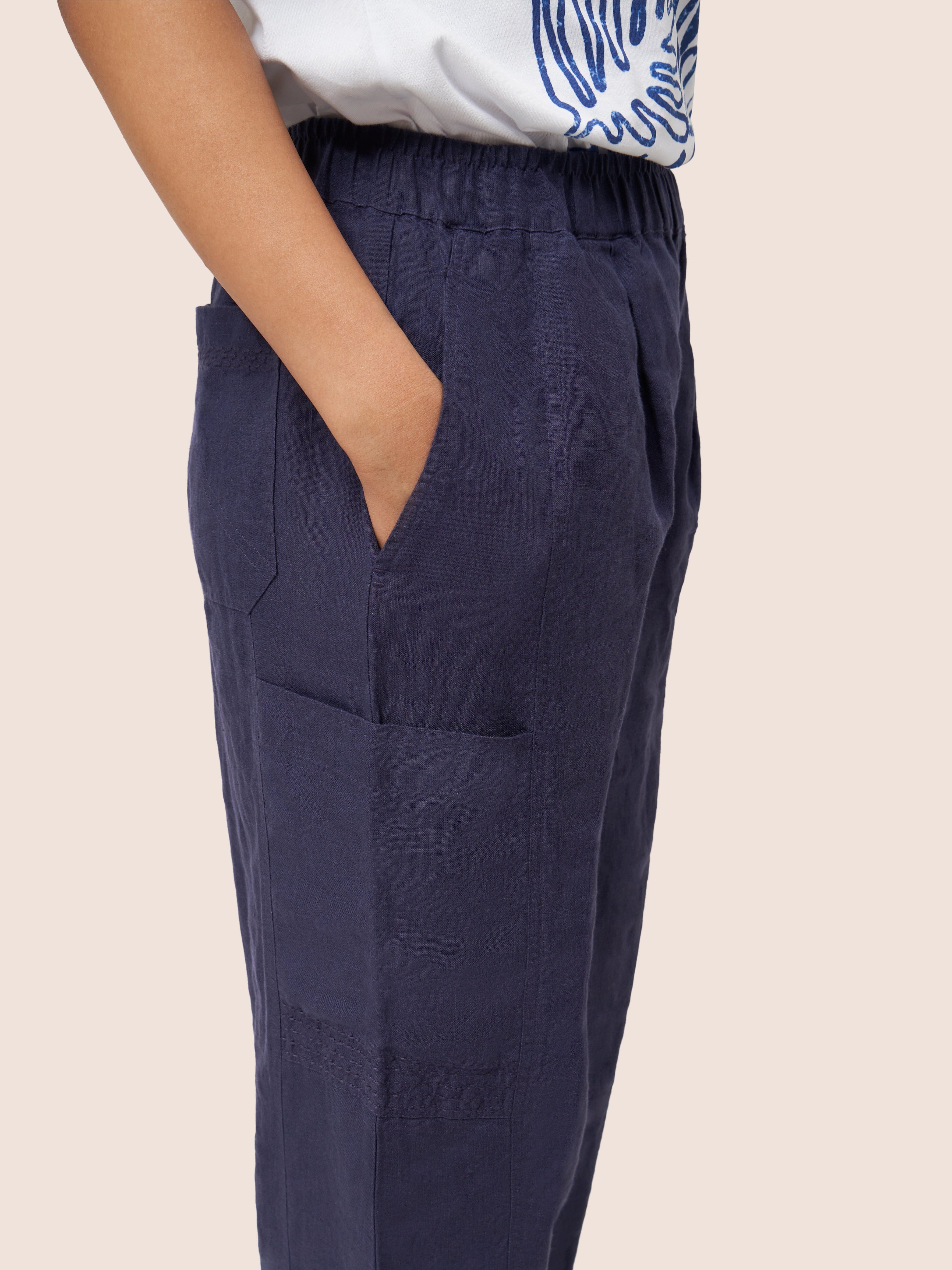 Navy Bembridge Barrel Linen Trouser - Image 5