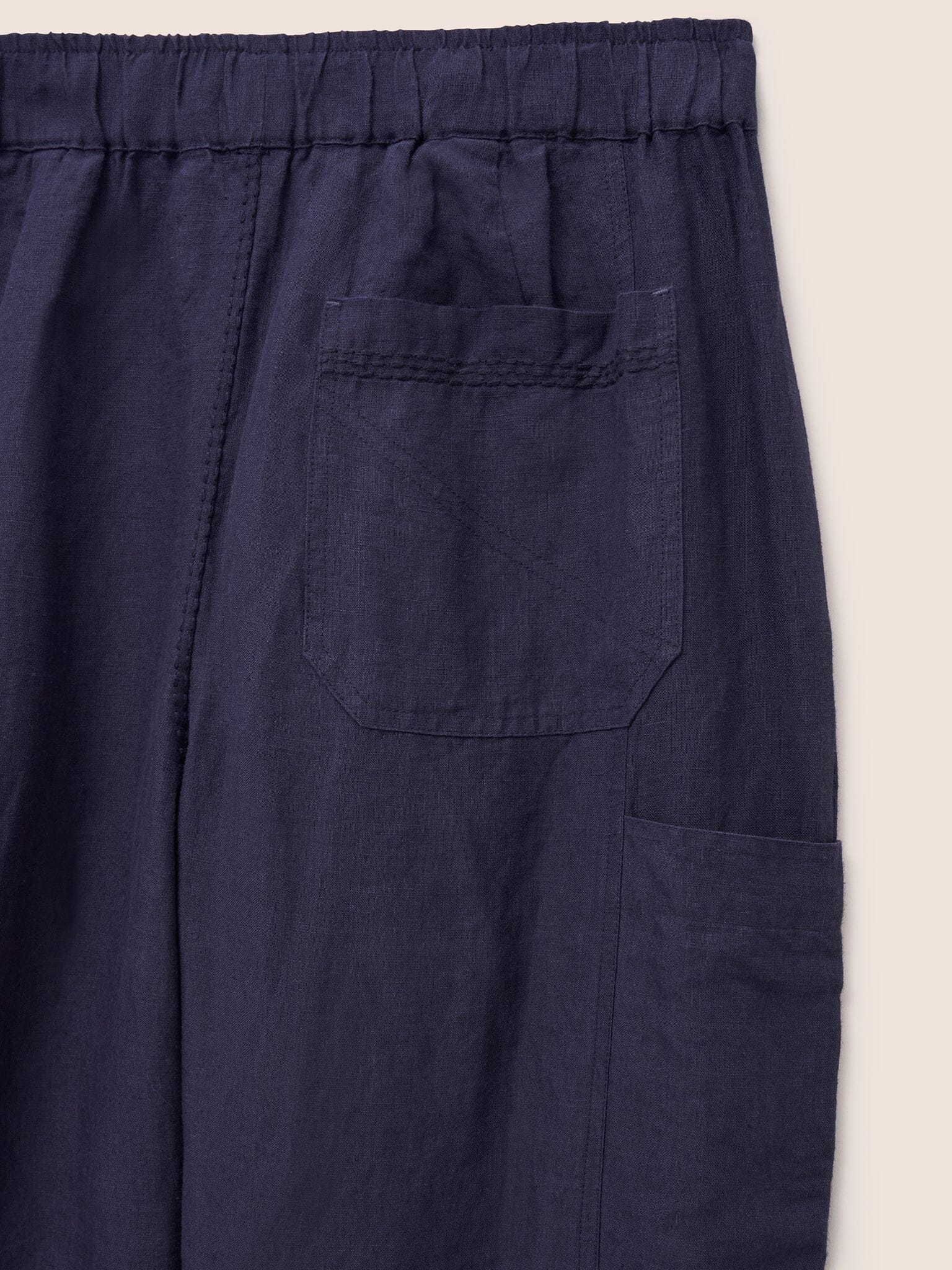 Navy Bembridge Barrel Linen Trouser - Image 7