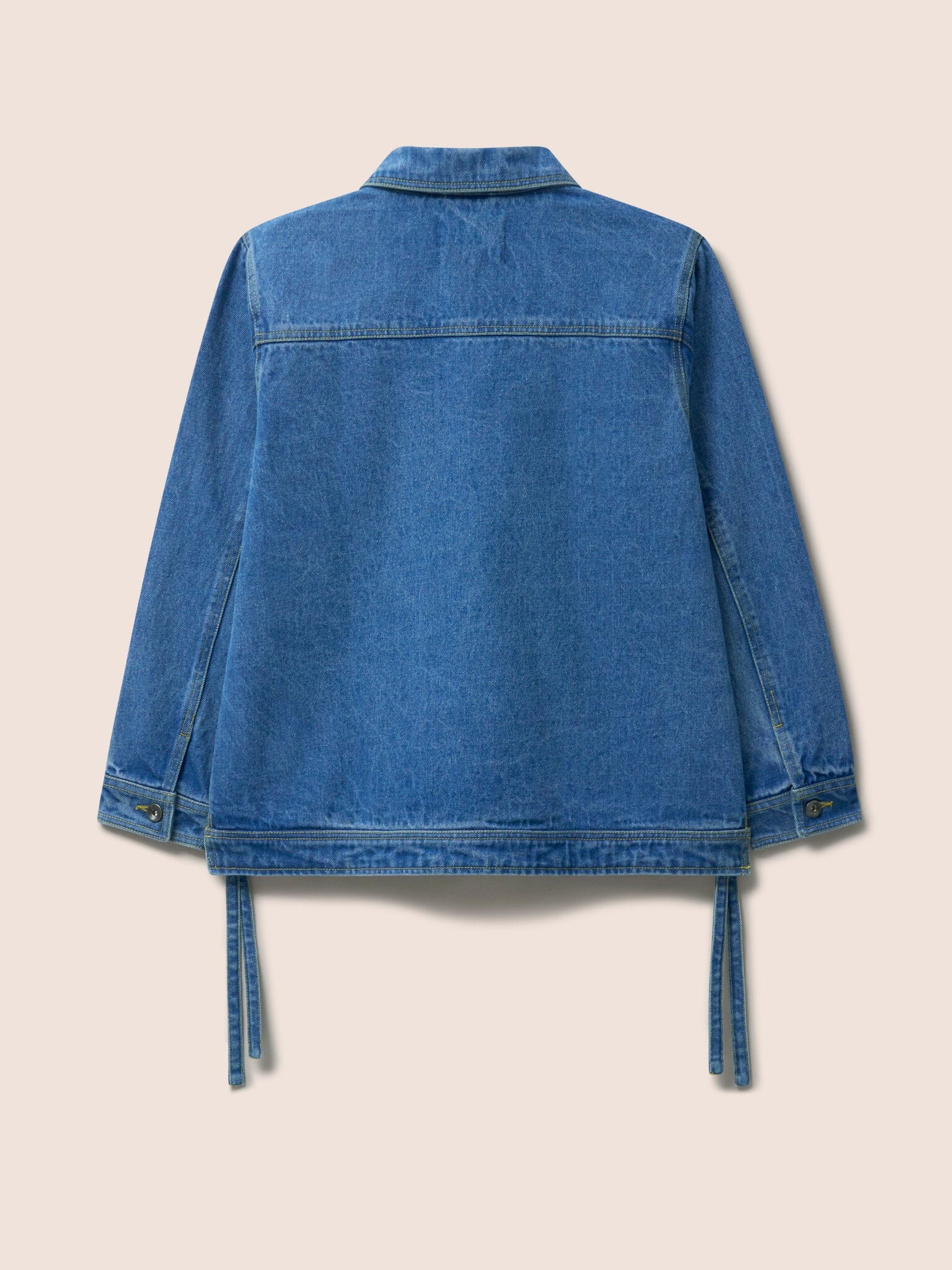 Nimes Cotton Tie Detail Denim Jacket in Midwash - Image 4