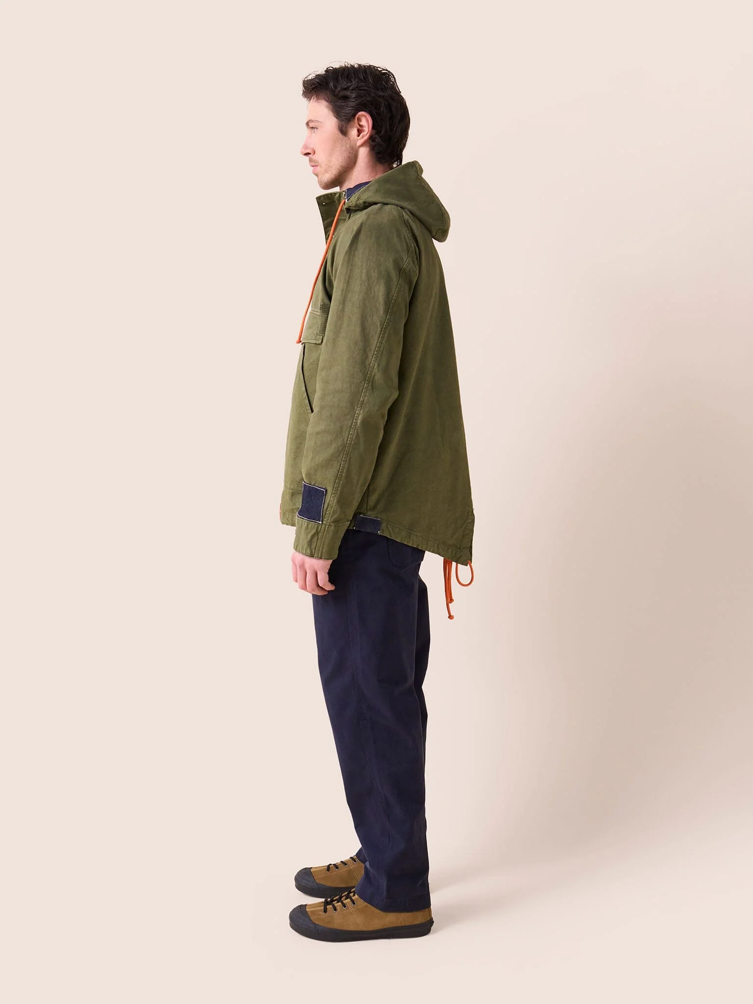 Oslo Cotton Patchwork Overhead Parka Jacket in Khaki - Image 5