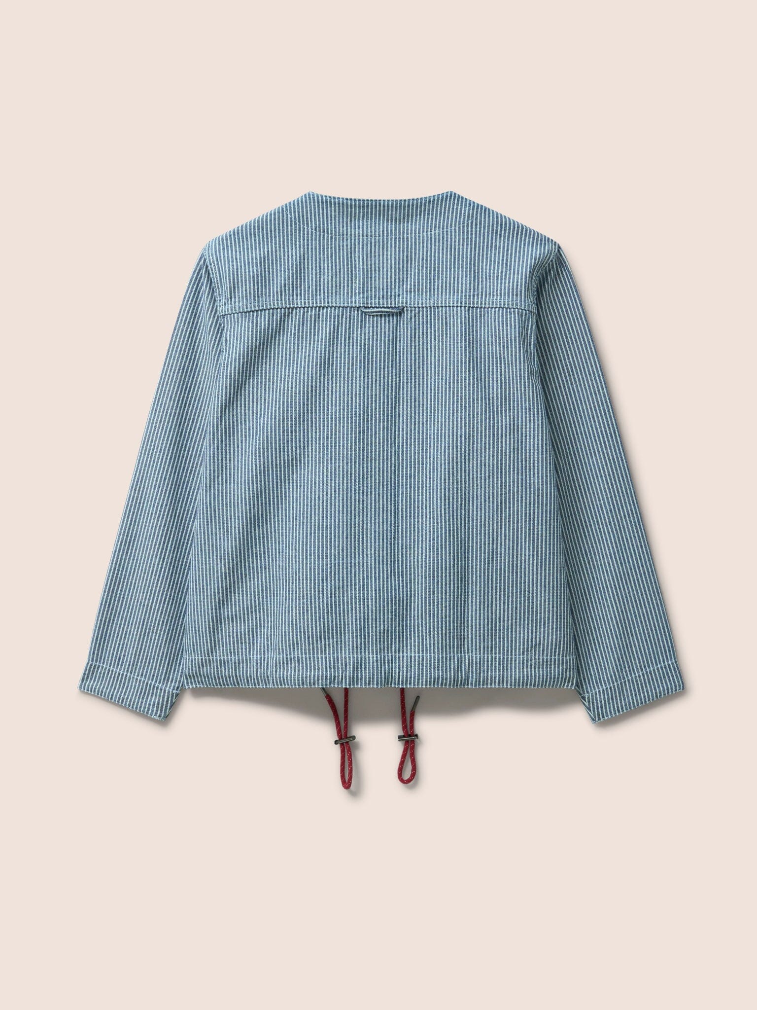 Provence Cotton Collarless Jacket in Blue Stripe - Image 4