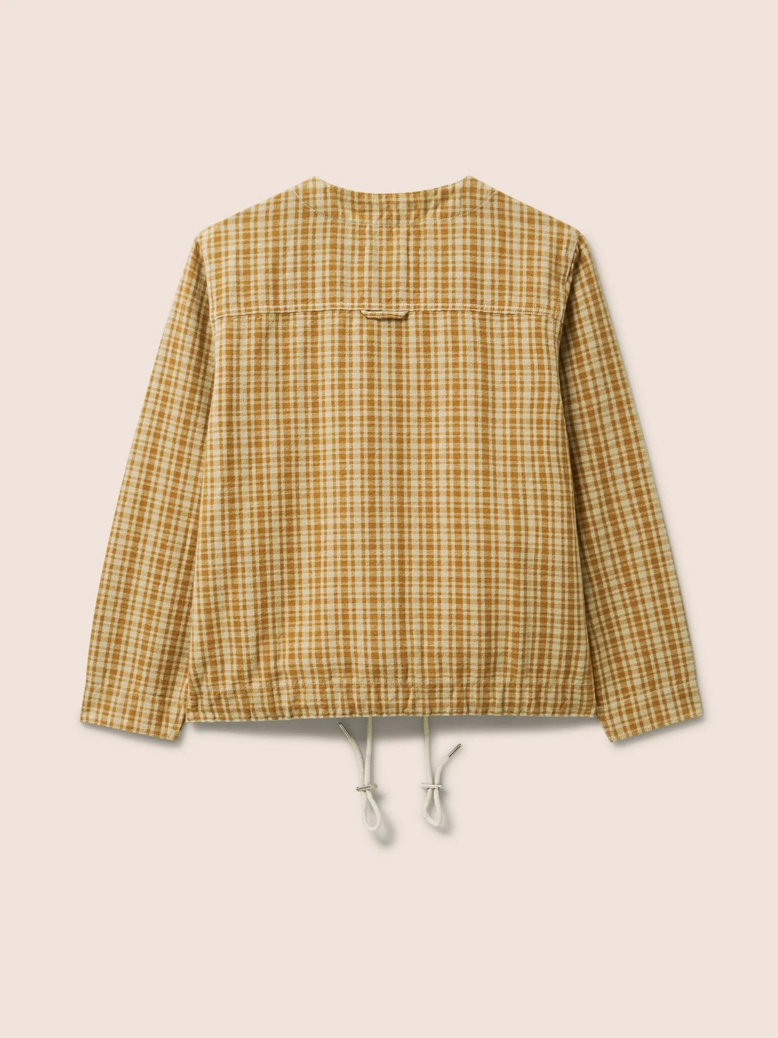 Provence Cotton Collarless Jacket in Mustard Check - Image 4