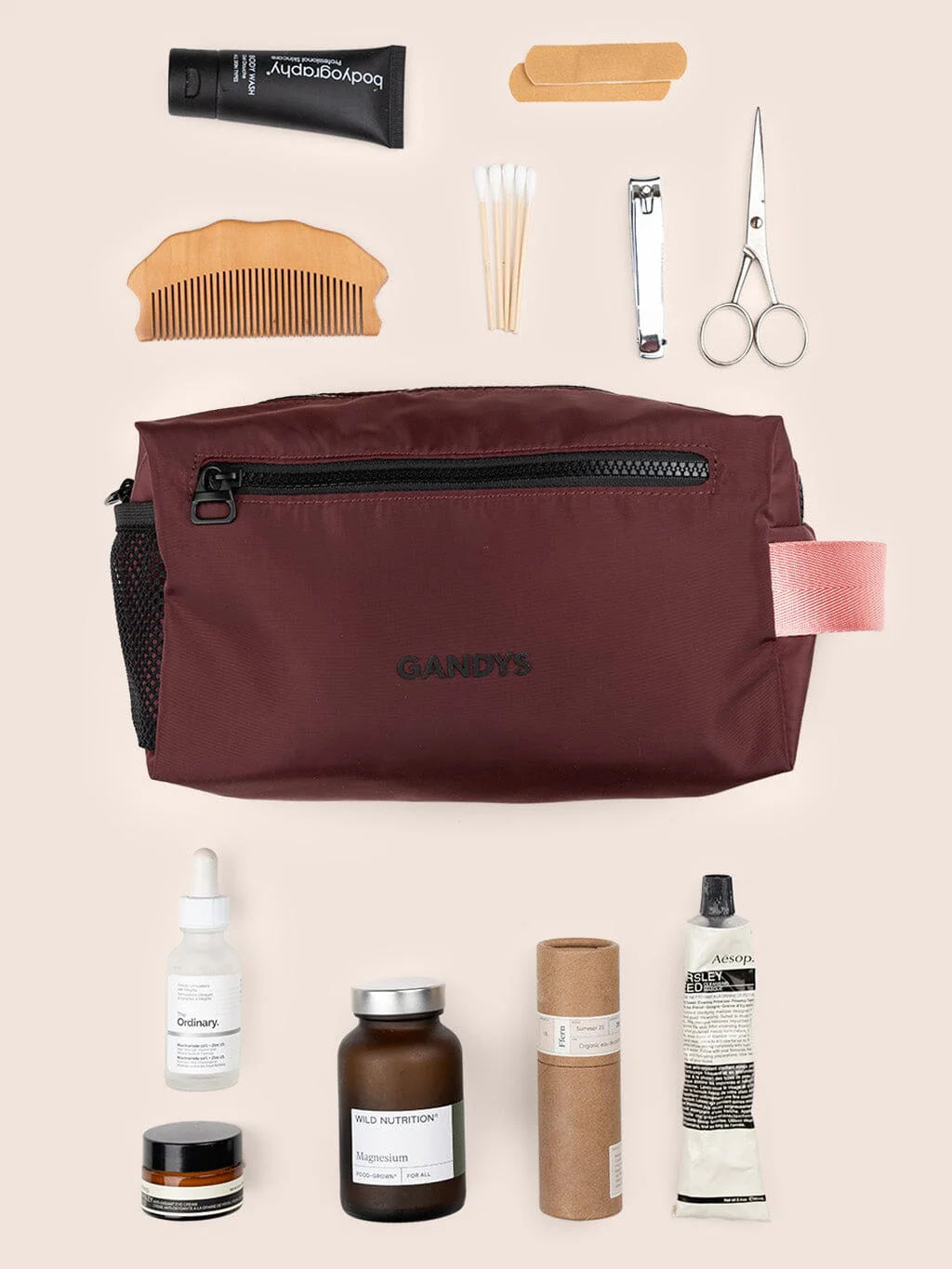 Snowdon Recycled Fabric Travel Washbag in Burgundy - Image 4