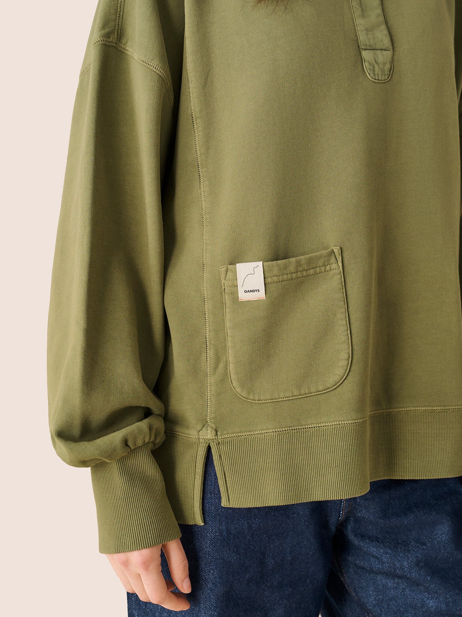 Timor Cotton Funnel Neck Sweater in Khaki - Image 6