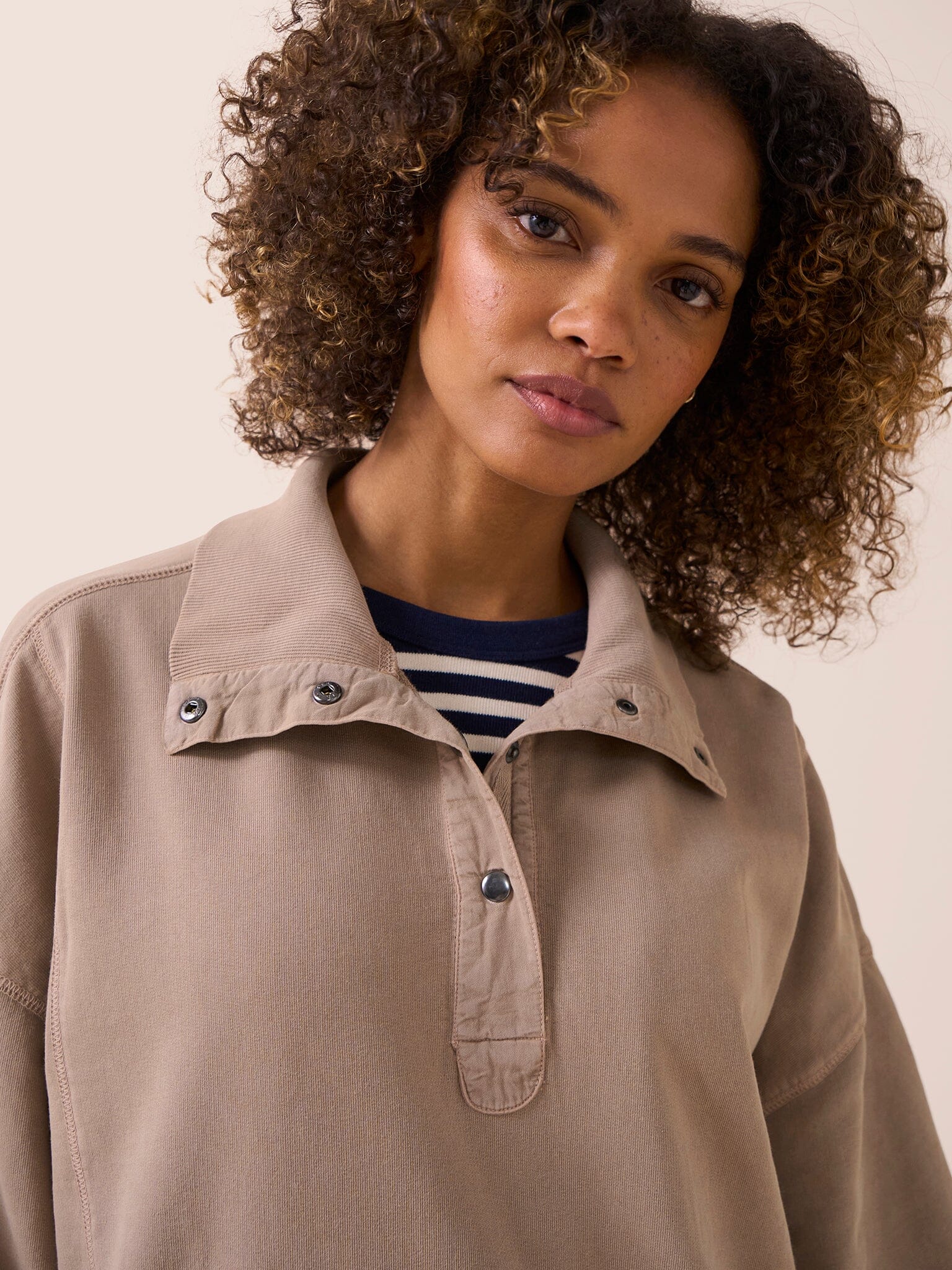 Timor Cotton Funnel Neck Sweater in Rose - Image 3